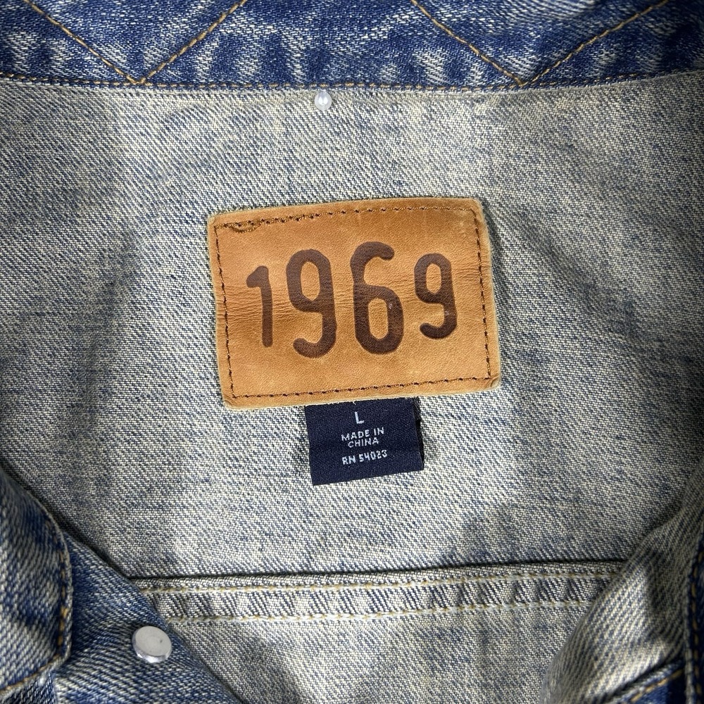 Vtg GAP Denim Jacket Mens L Trucker Y2K Grunge Americana USA Punk - Picture 2 of 8